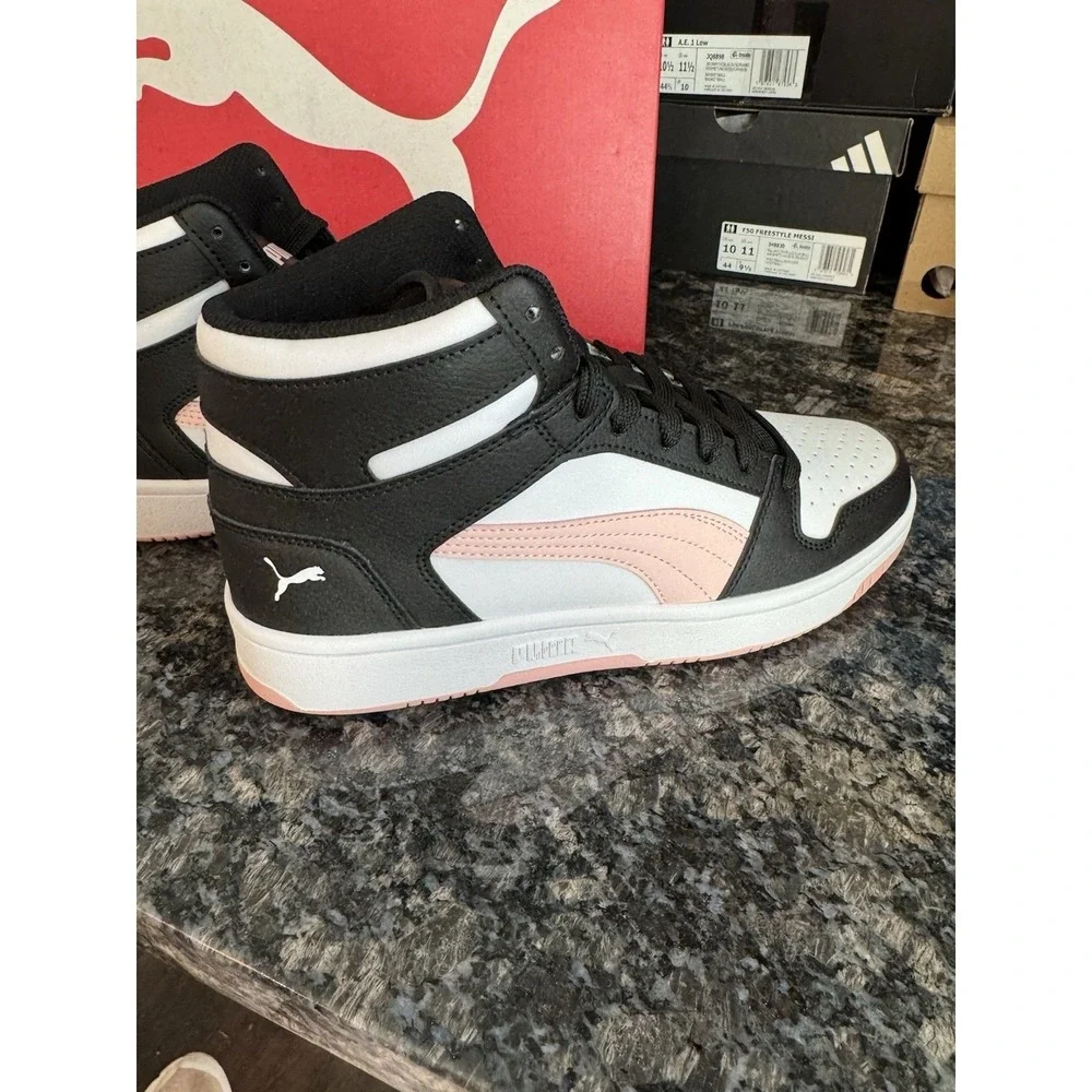 Puma Rebound Layup SL Jr Black White Rose Dust High Top Sneakers 370486 27